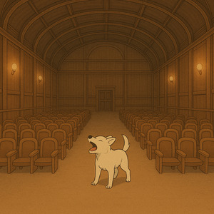 A dog is barking in the foyer