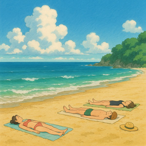 People are on the beach