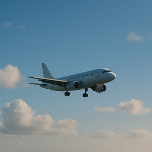 A plane flying in the distance