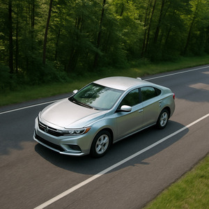 A car is passing by with leaves rustling