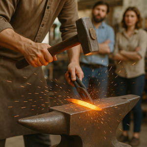 Muffled sounds followed by metal being hit