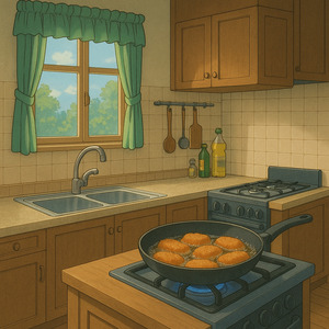 Frying food is sizzling