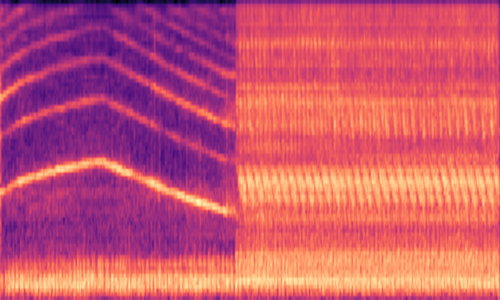 Mel spectrogram of 'An emergency siren wailing followed by a motorcycle engine running idle'