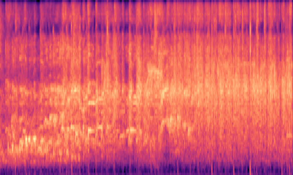 Mel spectrogram of 'People are laughing with clapping in the background'