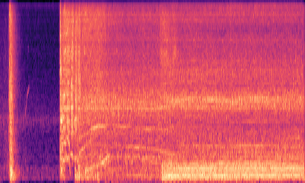 Mel spectrogram of 'A vehicle engine starting up then running idle with the echo of a tunnel'