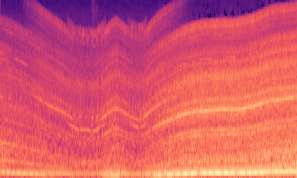 Mel spectrogram of 'A bus engine slowing down with brakes squealing then accelerating'
