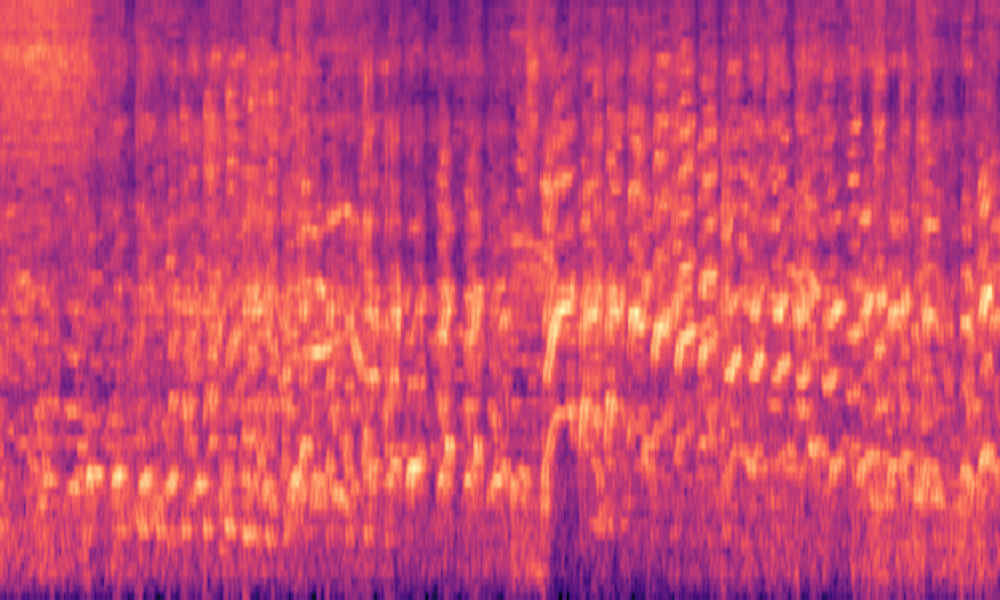 Mel spectrogram of 'People are laughing with clapping in the background'