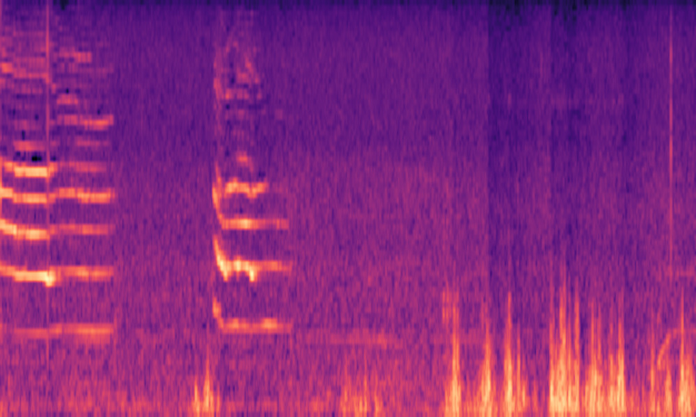 Mel spectrogram of 'A dog barking as wind blows into a microphone'