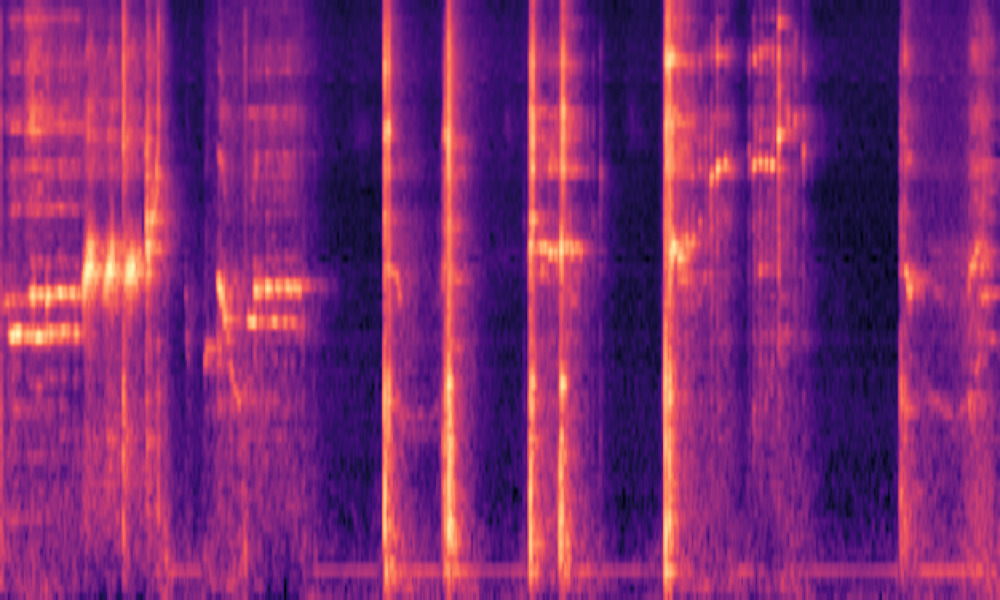 Mel spectrogram of 'Birds chirp as a metallic object strikes a surface'