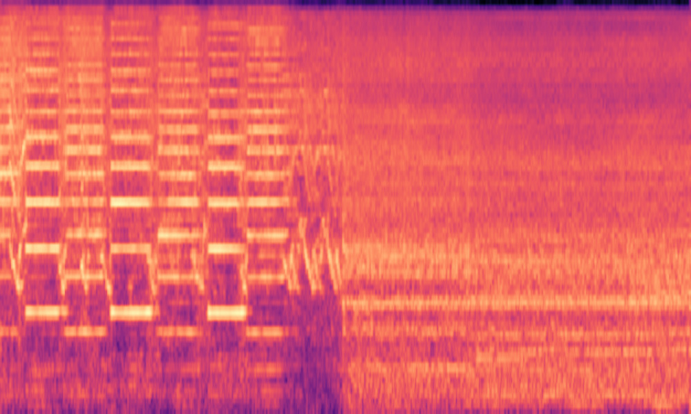 Mel spectrogram of 'An emergency siren wailing followed by a motorcycle engine running idle'
