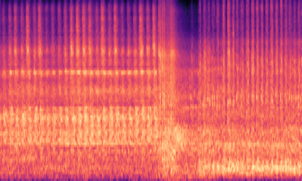 Mel spectrogram of 'A vehicle engine starting up then running idle with the echo of a tunnel'