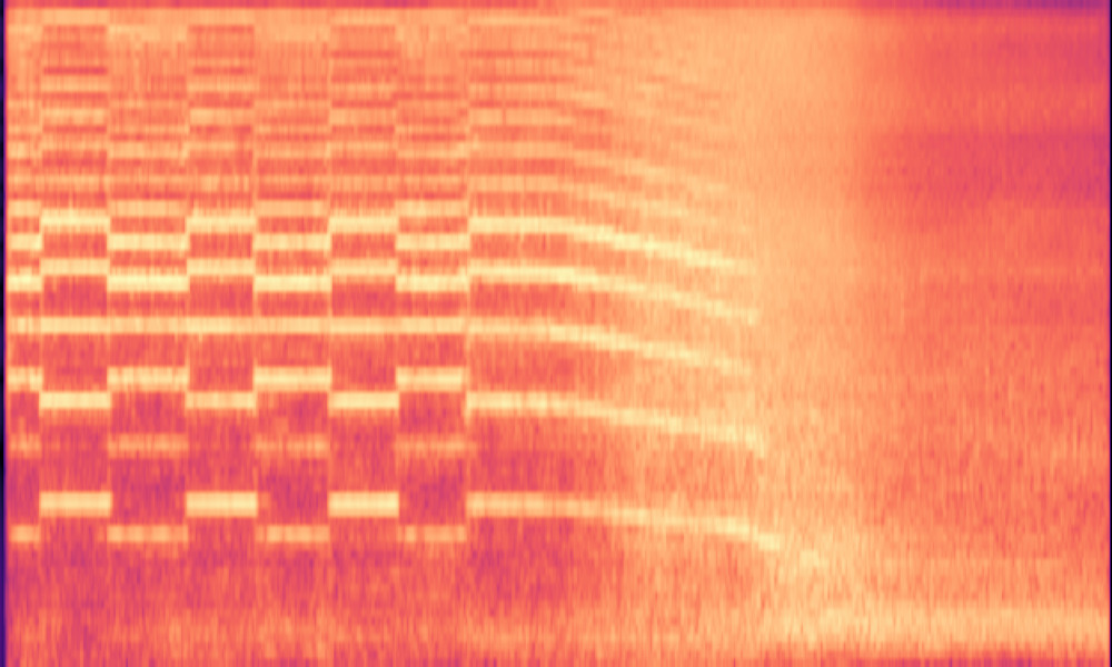 Mel spectrogram of 'An emergency siren wailing followed by a motorcycle engine running idle'