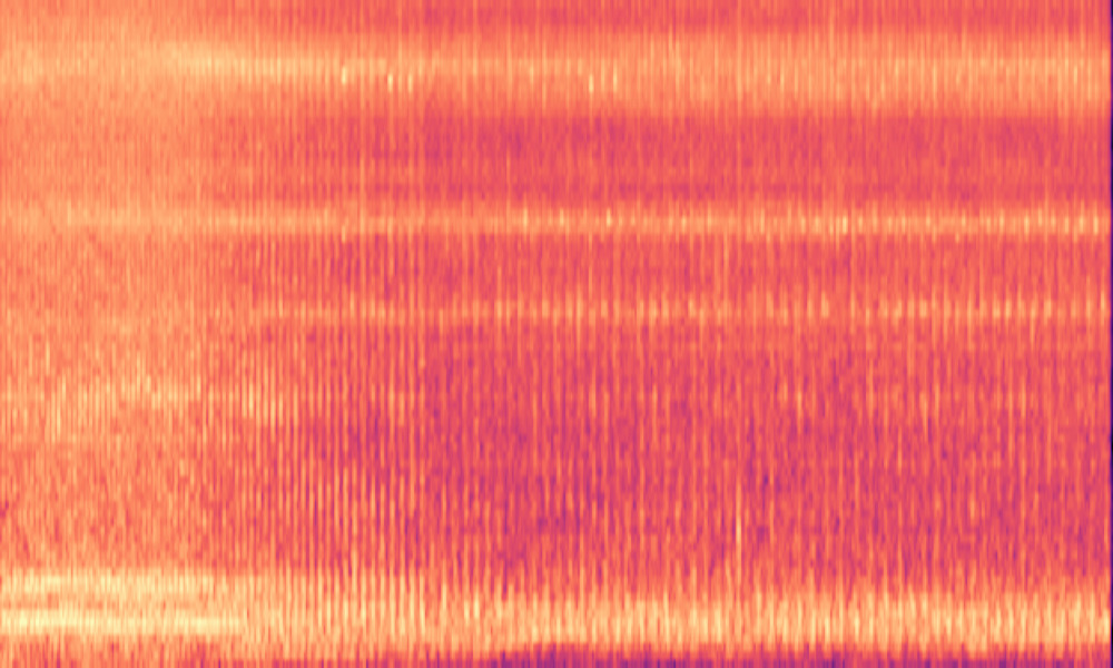 Mel spectrogram of 'Humming and sputtering from an idling motorcycle engine'