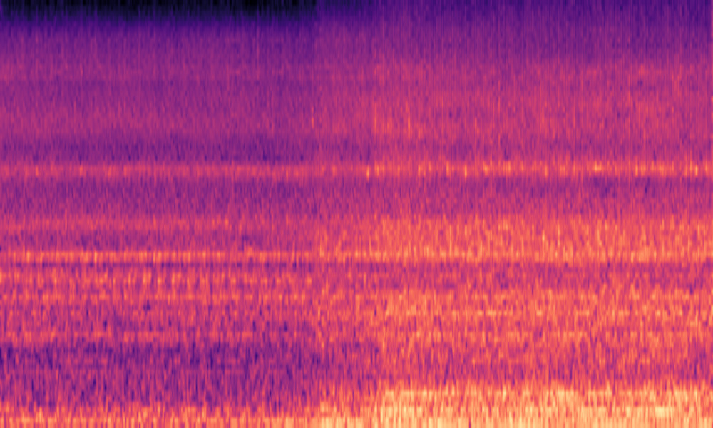 Mel spectrogram of 'A vehicle engine starting up then running idle with the echo of a tunnel'