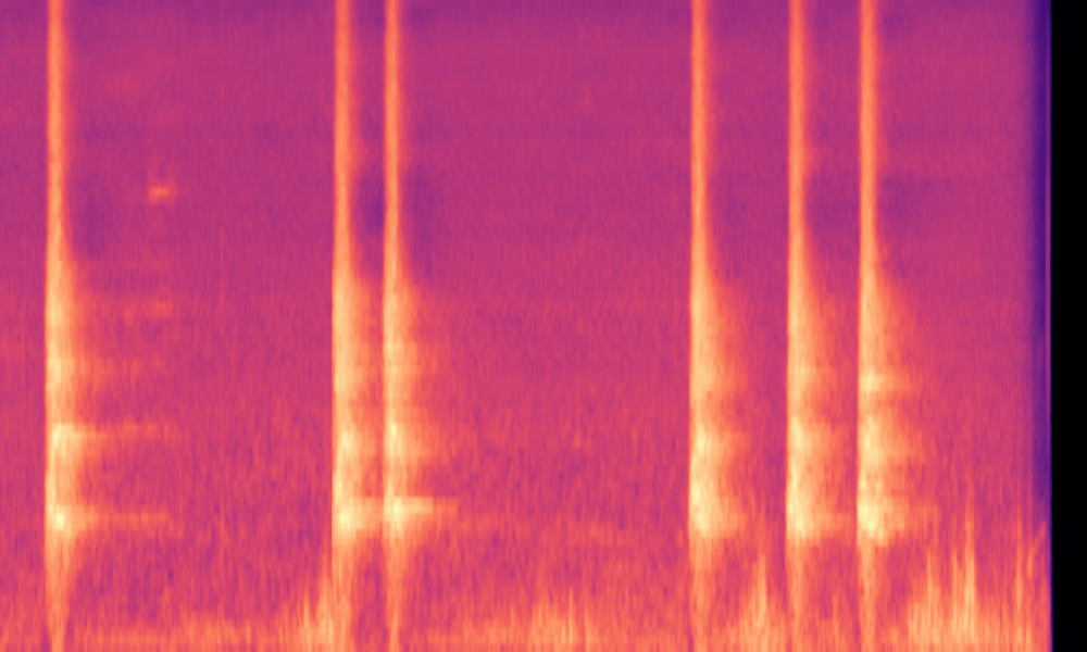 Mel spectrogram of 'A dog barking as wind blows into a microphone'