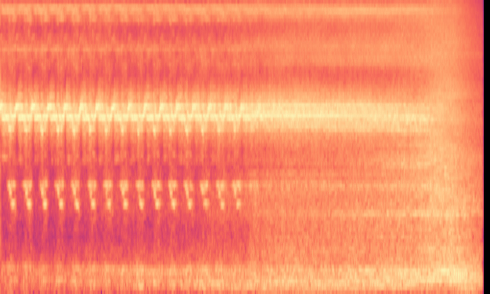 Mel spectrogram of 'An emergency siren wailing followed by a motorcycle engine running idle'