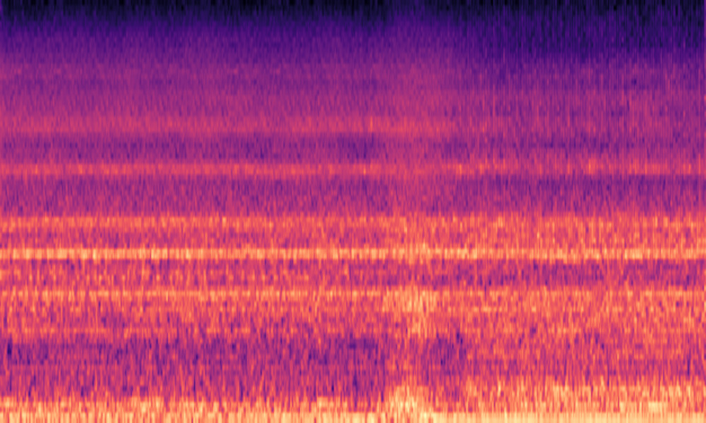 Mel spectrogram of 'A vehicle engine starting up then running idle with the echo of a tunnel'
