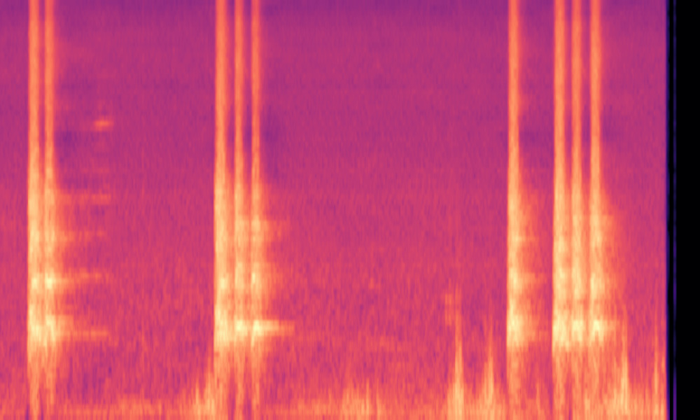 Mel spectrogram of 'A dog barking as wind blows into a microphone'